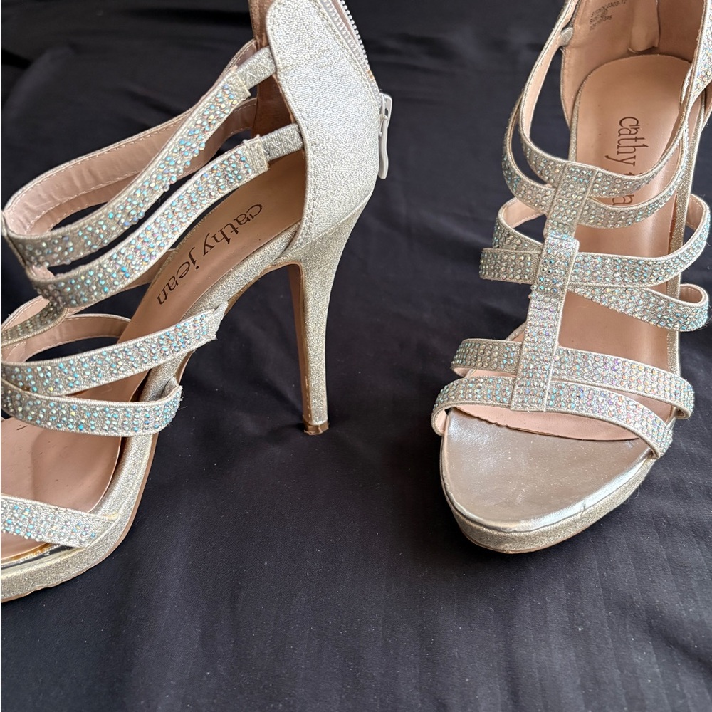 Cathy Jean Silver Rhinestone Strappy High Heels - Picture 3 of 6